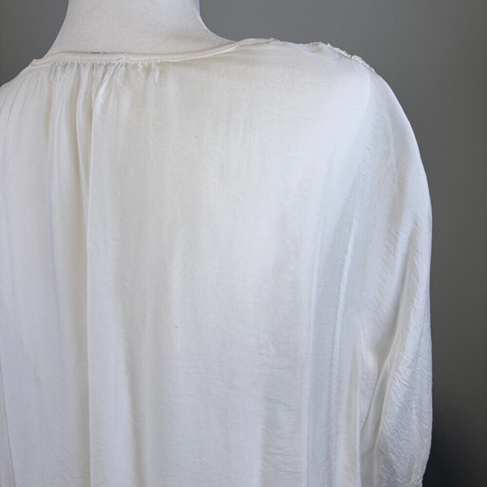 Silk Blouse Italy Embroidered Florals Fairy Core Casual Luxury White Size Small - Picture 10 of 15